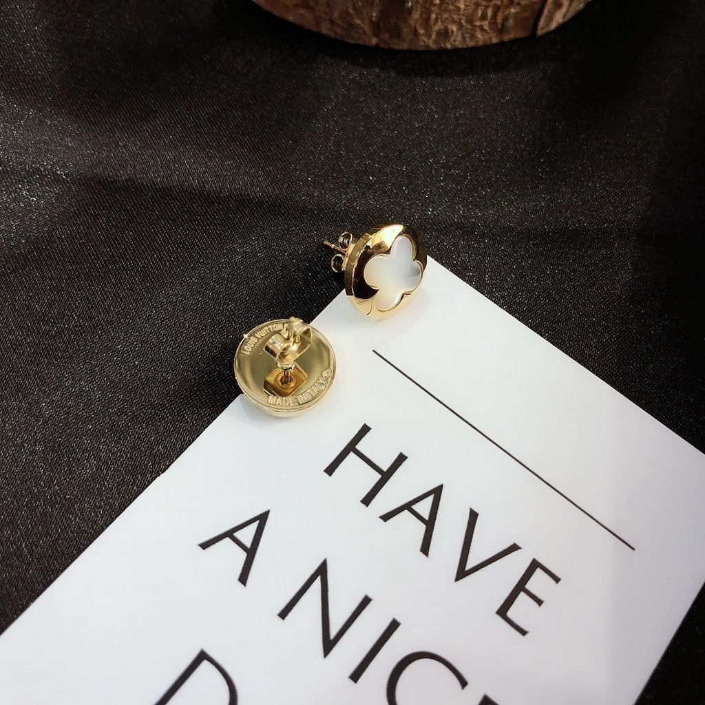 LOUIS VUITTON Khuyên Tai Tròn Bằng Thép Titan In Logo LV Thời Trang