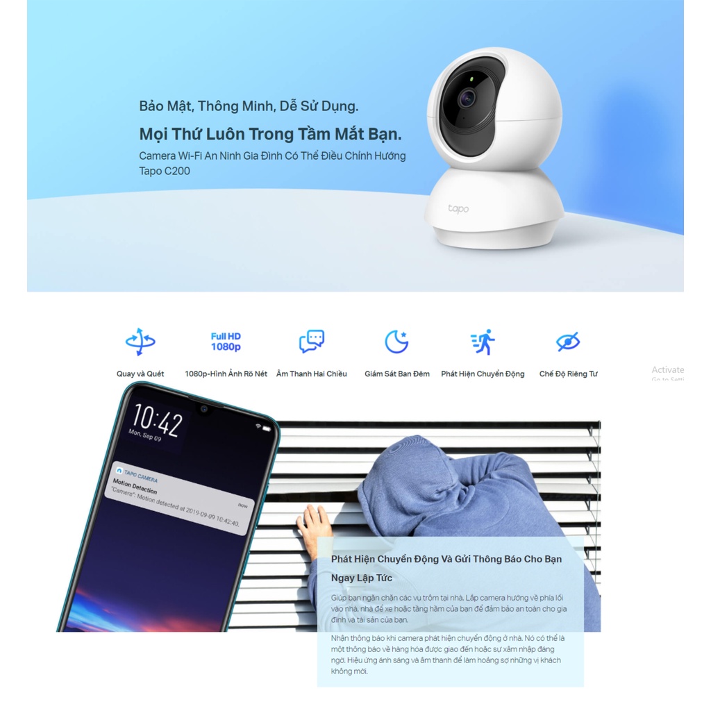 Camera TPLink Tapo C210 / C200 Thông Minh 3M 2M Quản Lí App Đàm Thoại 2 Chiều - Chính Hãng