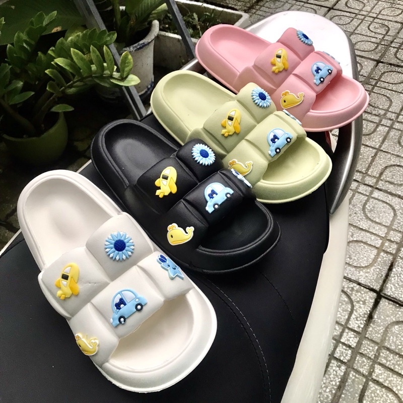 Dép quai ngang nữ tặng kèm sticker gắn dép chất liệu EVA, siêu nhẹ, dùng để mang trong nhà, mang đi biển