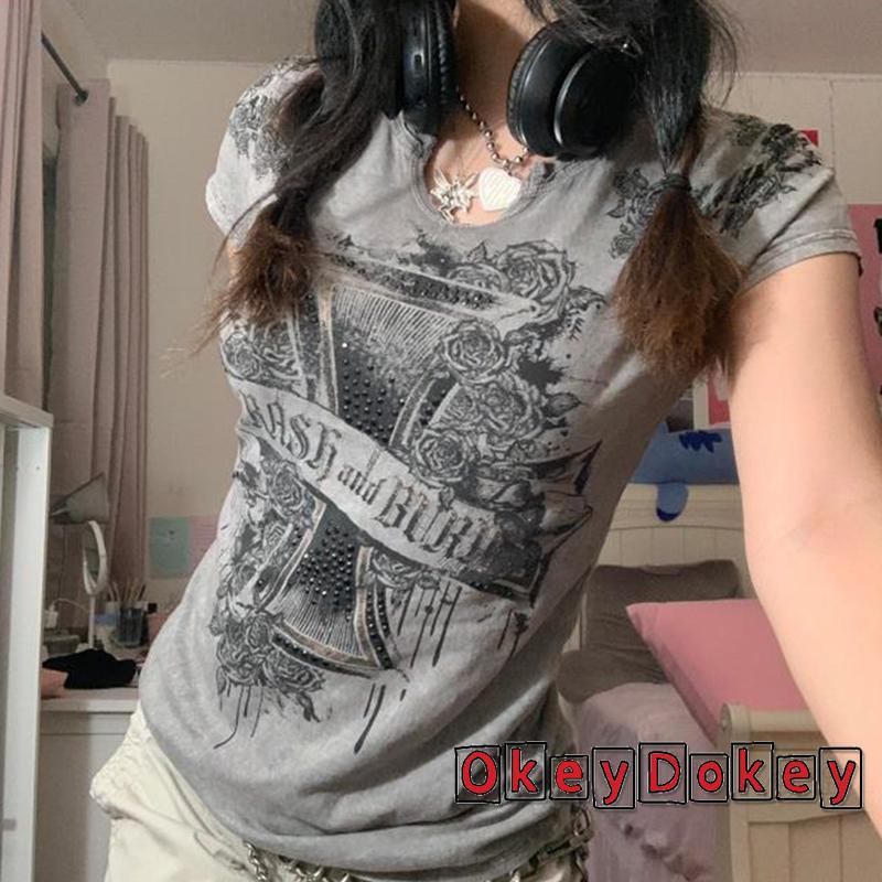 Áo Thun Tay Ngắn Cổ Tròn In Họa Tiết Hoa Phong Cách Retro Đường Phố Dành Cho Nữ