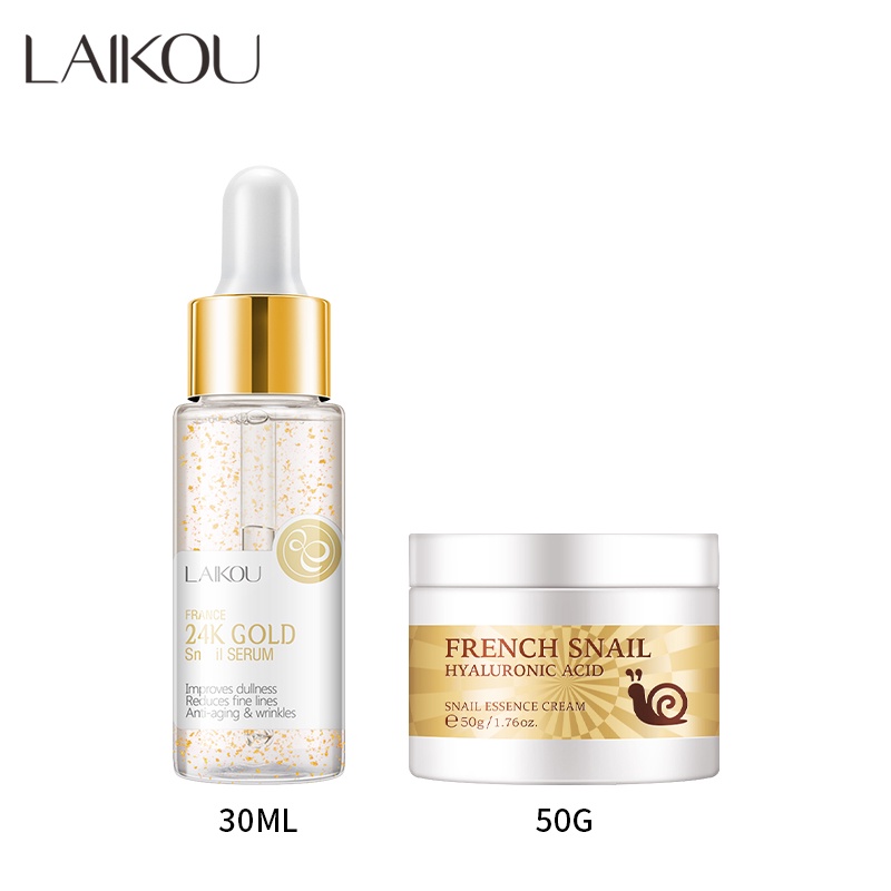 Set Kem LAIKOU Tinh Chất Ốc Sên 50g + Serum Vàng 24K 30ml Làm Sáng Da
