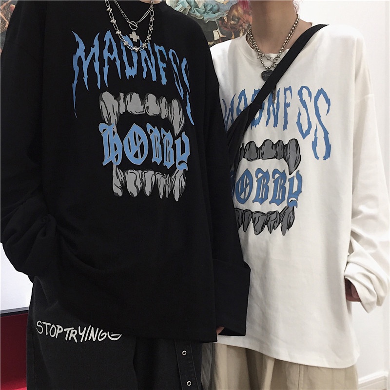 Áo Thun Tay Dài Cổ Tròn Dáng Rộng In Họa Tiết Phong Cách Hip Hop Thời Trang Hàn Quốc Cho Nam Size M-8Xl