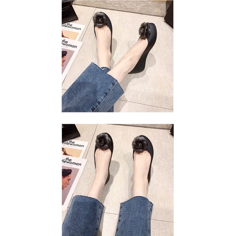 Giày búp bê nhựa dẻo thơm trong đính hoa trà Soervimy