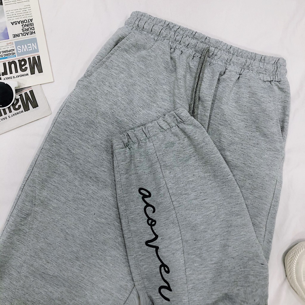Quần Dài Thun Ống Rộng Có BO Thêu Chữ ACOVER Vải Da Cá Phong Cách Ulzzang - Tuni Store