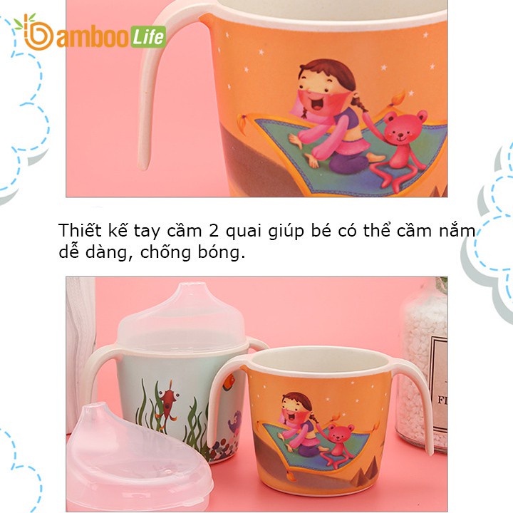 Ly, cốc tập uống nước cho bé sợi tre Bamboo Life BL092 mẫu mã đẹp, chống sặc, hình thú siêu xinh 180ml