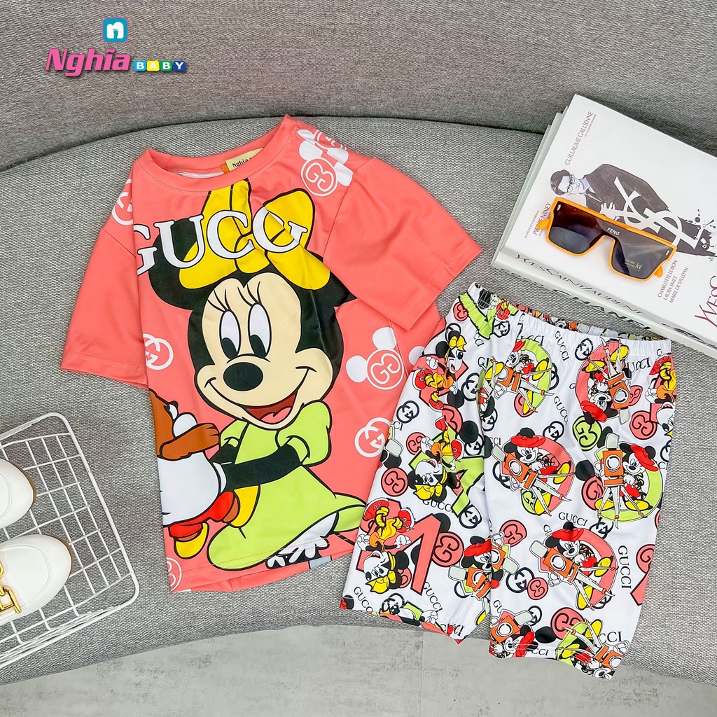 Set bộ thun lạnh 3d in hình hoạt hình siêu cưng NGHĨA BABY dành cho bé gái từ 17kg-34kg