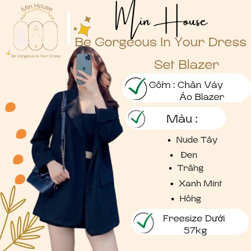 Rẻ Nhất Shopee-Set áo Blazer chân váy chữ A siêu xinh-áo vest nữ kèm chân váy ngắn phong cách hàn quốc-min.house86