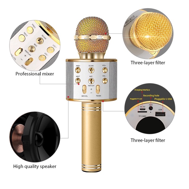 Micro karaoke kết Nối Không Dây Bluetooth WS858 Chính Hãng