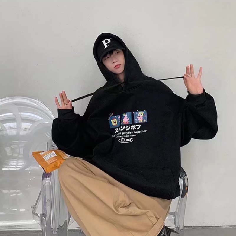 Áo hoodie tay dài dáng rộng in họa tiết hoạt hình phong cách nhật bản thời trang cho nam và nữ size m-3xl