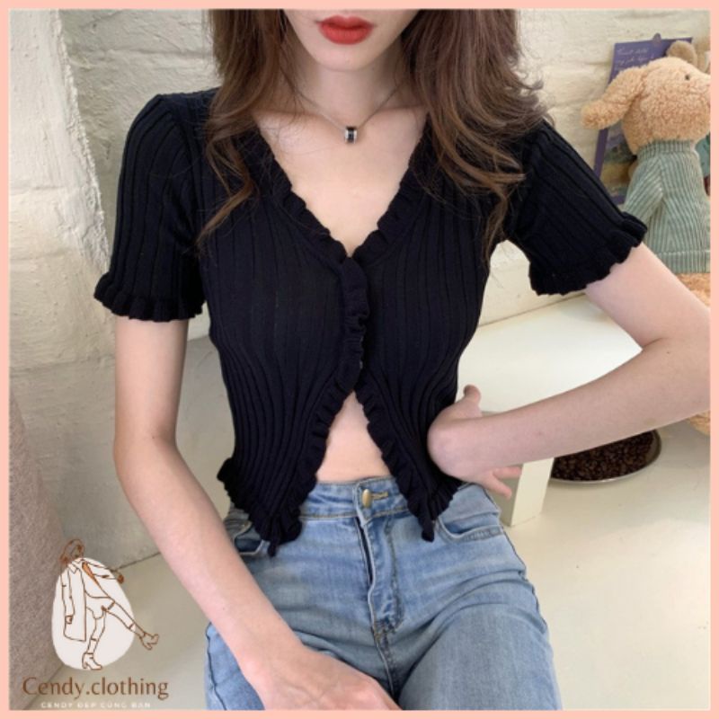 [Hàng Cao Cấp Loại 1 + Ảnh Thật] Áo Croptop Cổ V Chất Len Cao Cấp Cendy Clothing - CD082 | BigBuy360 - bigbuy360.vn