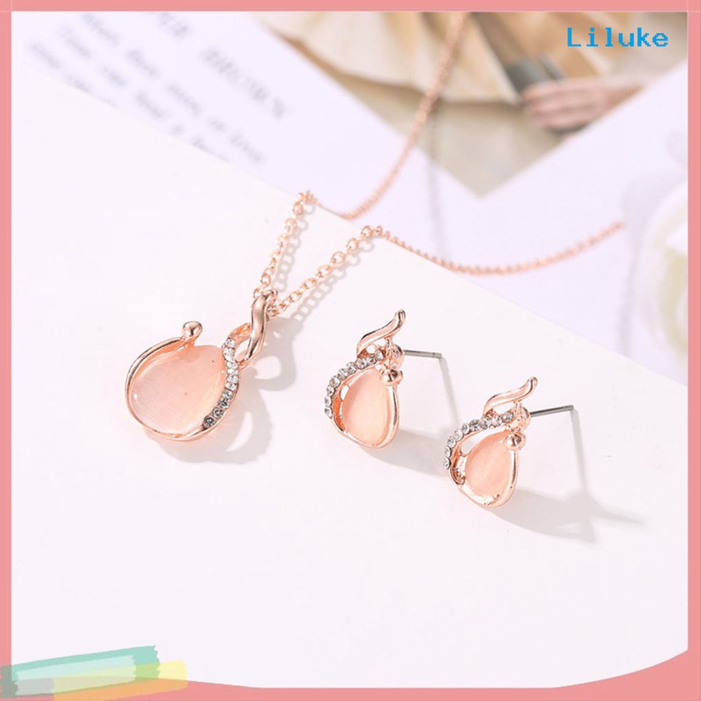 Bộ 2 Vòng cổ + Đôi Khuyên Tai Mặt Đá Hình Giọt Nước Thời Trang Cho Nữ