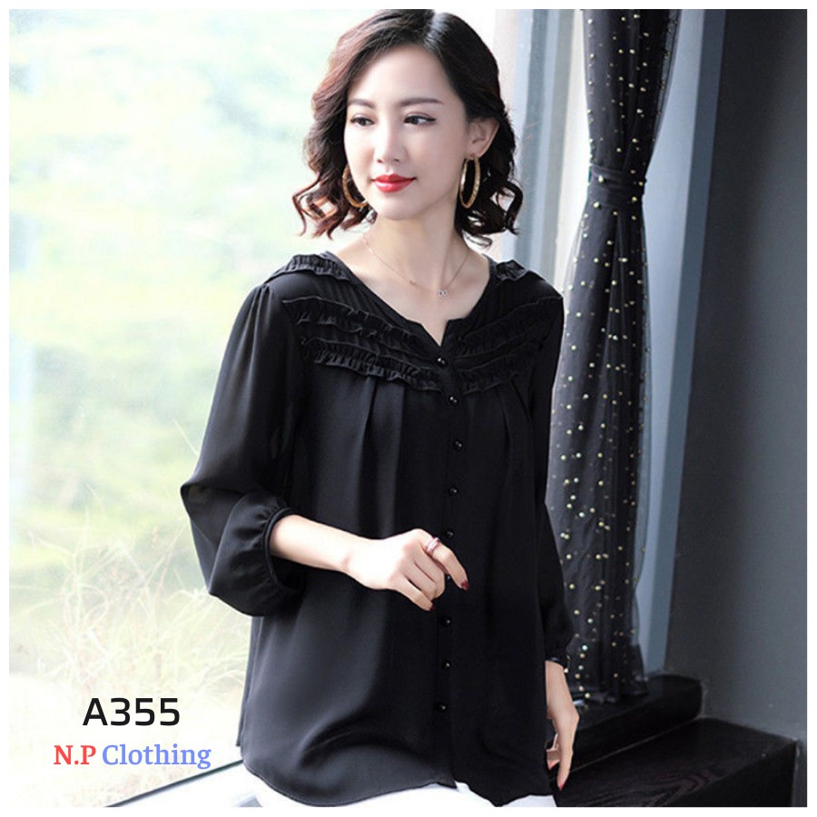 Áo Trung Niên MT355, Kiểu Áo Trung Niên Tay Lỡ Cổ Bèo Nhiều Nút Đẹp Trang Nhã, Thời Trang Trung Niên Nữ BigSize