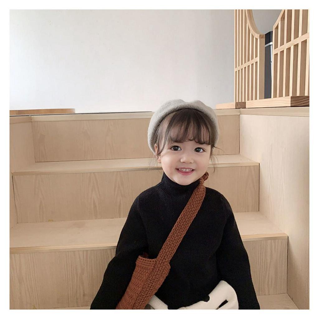 Áo sweater phối nhung thời trang mùa đông 2023 cho bé gái