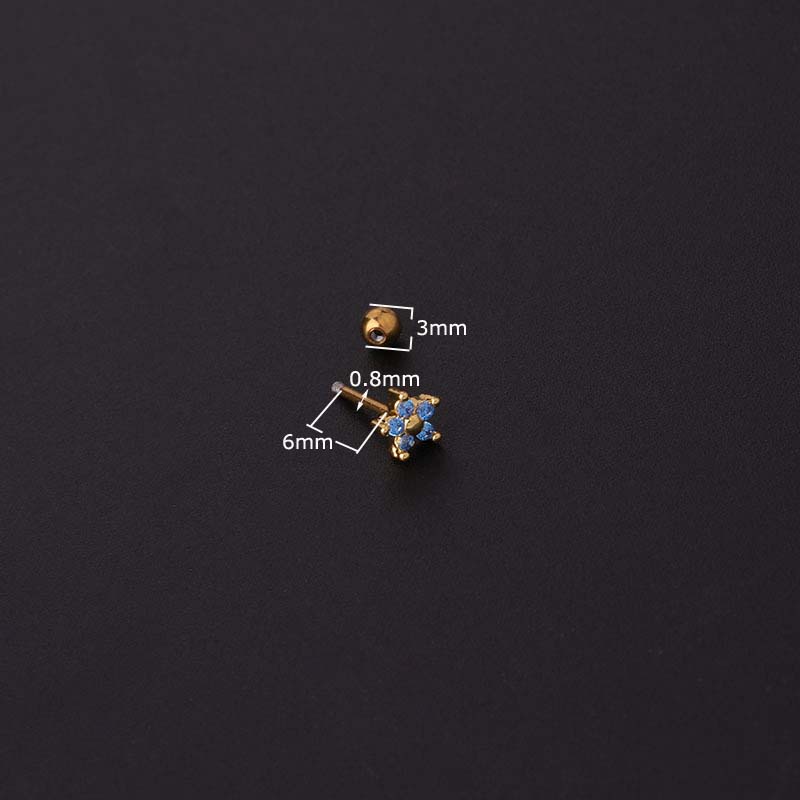 1 Khuyên tai hình bông hoa bằng thép không gỉ kích cỡ 0.8mm (20G) đính đá thời trang