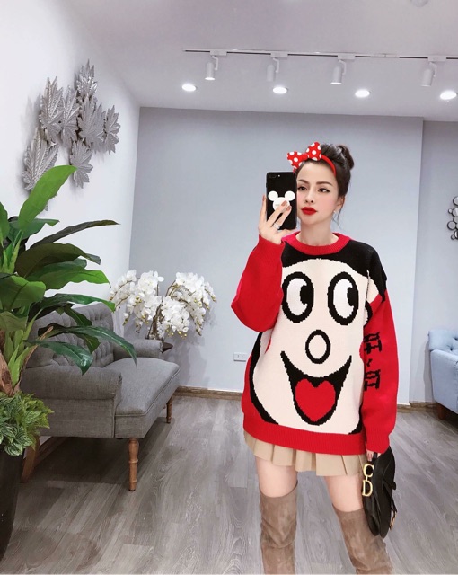 Áo len in hoạt hình chú hề - ảnh thật bao chất