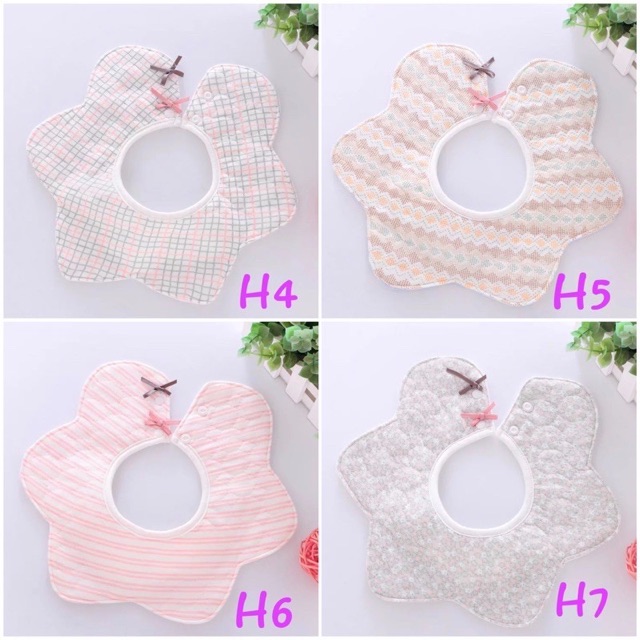 Yếm Tròn Đính Nơ Cotton Mềm Mại Hoạ Tiết Dễ Thương Cho Bé Yêu