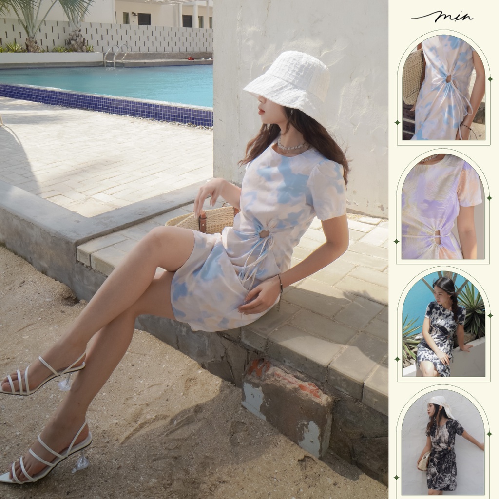 Đầm Váy Lụa 2 lớp mát Mịn, khoét eo, đầm váy tay ngắn, váy thiết kế dự tiệc, đầm váy đi chơi, Đầm Đi Biển