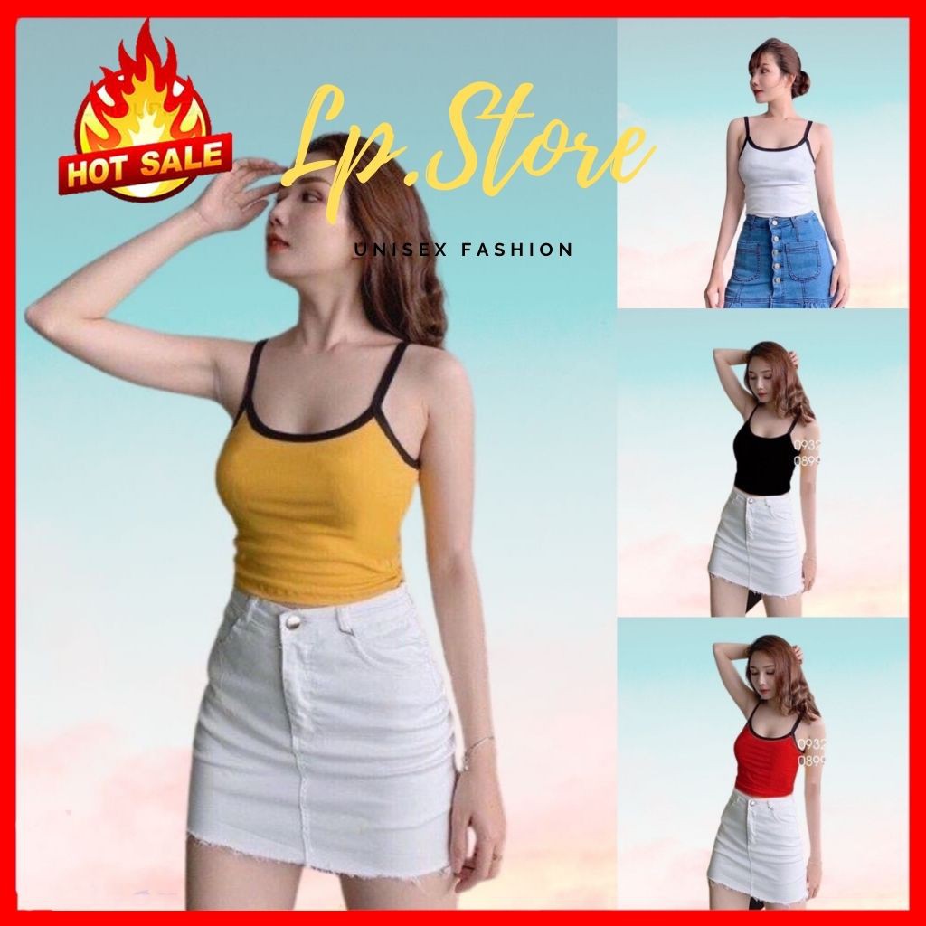 Áo 2 Dây - Áo Croptop Viền Đen 4 Màu Siêu Hot - Kèm DEAL Sốc ( có ảnh thật ) - LP.STORE