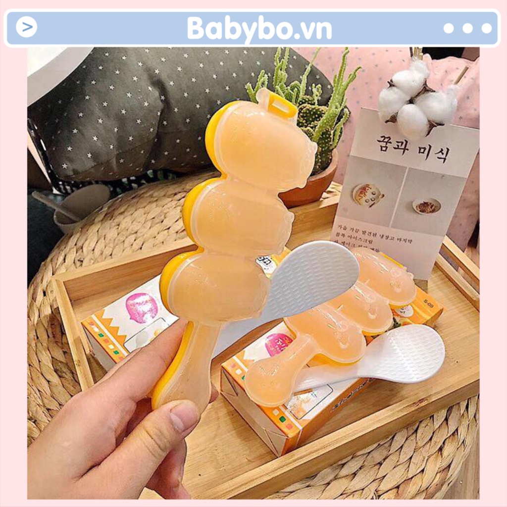 Bộ khuôn lắc 3 ngăn kèm thìa xới cơm tạo hình cơm nắm Bento kích thích bé ăn ngon miệng