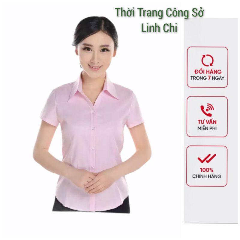 Áo sơ mi nữ tay ngắn màu hồng phấn nhạt  form nhỏ hàng cao cấp vải kate ý cực đẹp form ôm chuẩn CÓ VIDEO