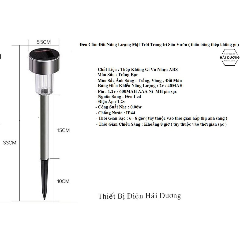 Đèn Cắm Đất Năng Lượng Mặt Trời Trang Trí Sân Vườn TN334  - pin 600mAh