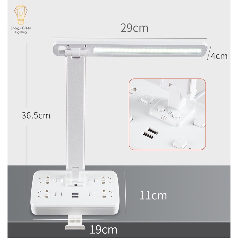 Đèn Bàn Led Energy Green Lighting Có Thể Gấp Gọn DB-3018 - Điều Khiển Từ Xa - Tích Hợp Ổ Cắm Điện, USB