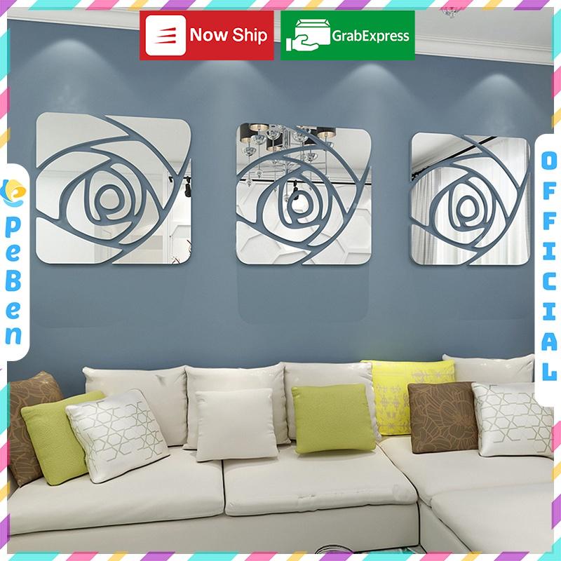 Tranh dán tường mica 3d decor Hoa hồng nghệ thuật Trang trí phòng khách, phòng ngủ, nhà hàng Nhiều Size - EPeBen