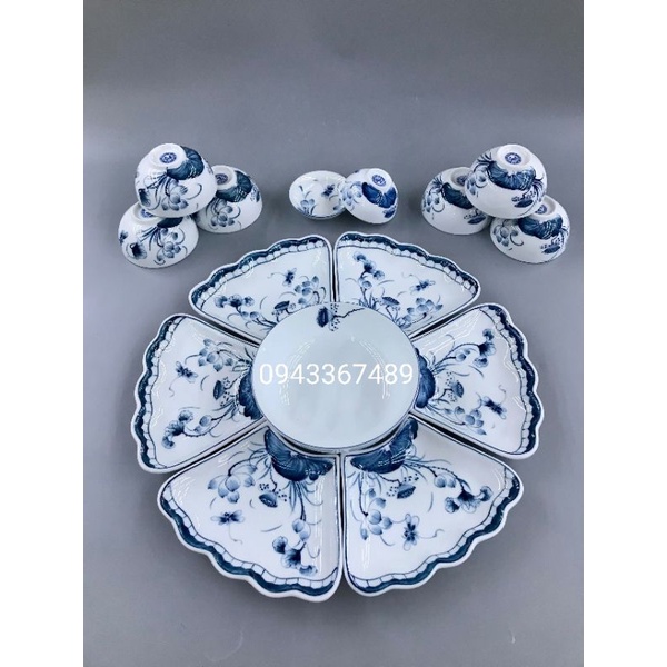 Bộ bát đĩa hoa mặt trời vẽ sen, chuồn ĐK 48cm, 58cm. Sứ Bát tràng