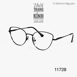 Gọng kính cận mắt mèo 11728 cho nữ, Gọng cận kim loại mảnh, hộp lò xo, chất nhẹ