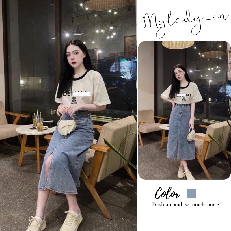 Chân váy jean 🌸 Váy bò nữ xanh dáng chữ A cạp cao có size dài qua gối phong cách sang chảnh Ulzzang Mylady