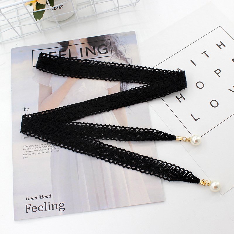 Dây lưng vải ren gắn ngọc đính đá, đai váy nữ thắt nơ thanh lịch