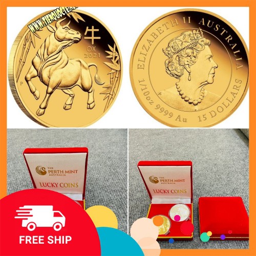 [Combo 2] Tiền lì xì tết 2021 Tân Sửu Bộ sản phẩm tiền hình con trâu Úc mạ vàng bạc 2021 sang trọng kèm hộp nhung
