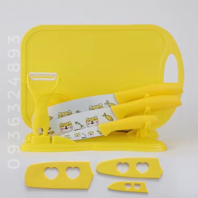 Bộ dao thớt 7 món hello kitty- dao ăn dặm cho bé - thép cao cấp kháng khuẩn không gỉ