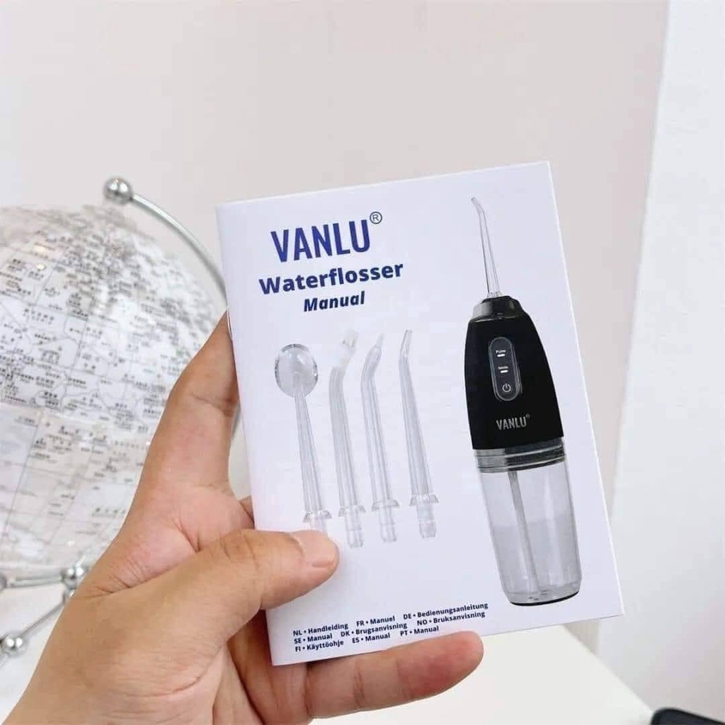 Máy Tăm Nước Cầm Tay Cao Cấp Optismile Vanlu, Cáp Sạc USB, 3 Chế Độ Nước, Tặng 4 Đầu Tăm Vệ Sinh Răng Miệng Siêu Sạch