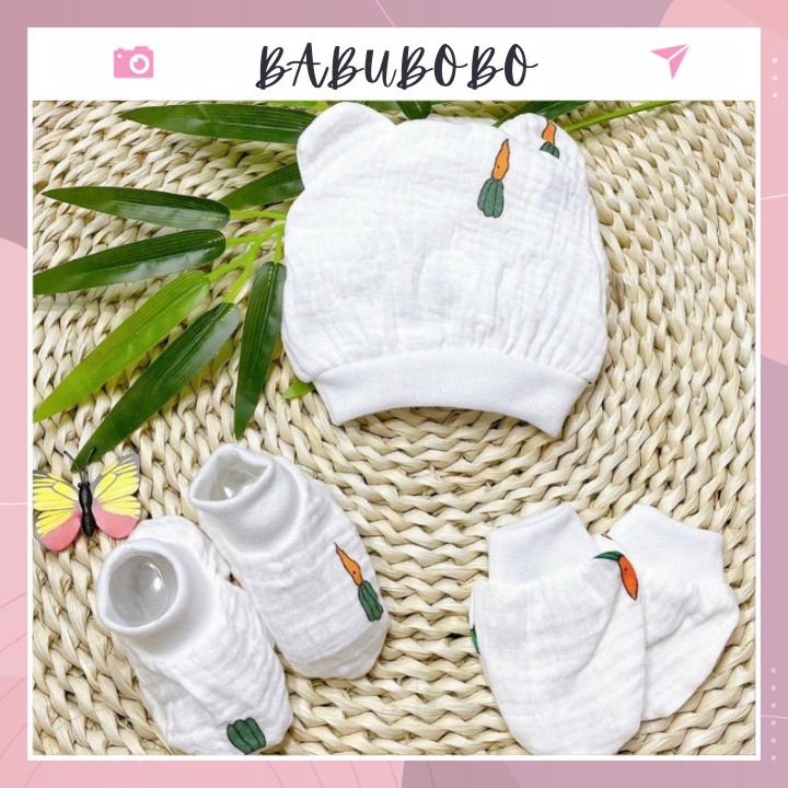 Set mũ bao tay bao chân cho bé sơ sinh giúp bé giữ ấm ổn định nhiệt độ cơ thể MB26 Babubobo