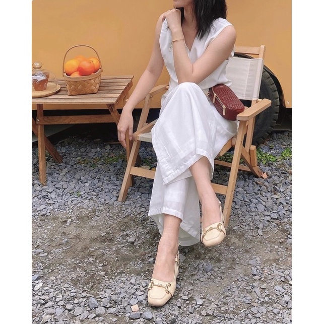 Giày cao gót khuyết gót DeChic bít mũi gót vuông dáng slingback hở eo thời trang tinh tế thanh lịch