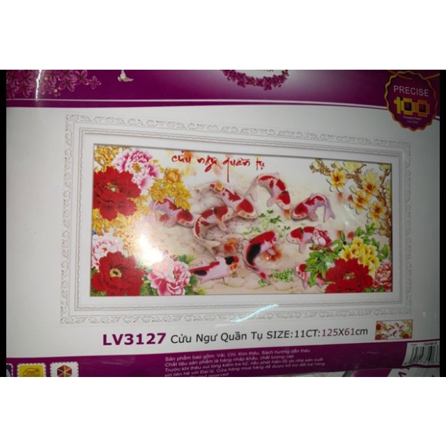 Tranh thêu chữ thập Cửu Ngư Quần HỘI 125x61
