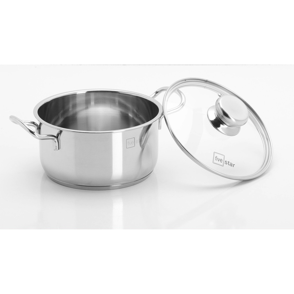 Bộ nồi inox 430 Fivestar Standard 3 đáy bếp từ nắp kính FS06CG