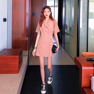 Đầm sơ mi cổ vest màu nâu phối sọc (kèm hình thật)