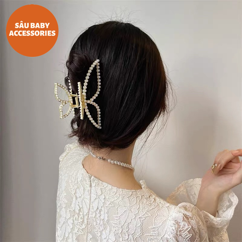 Kẹp càng cua hình con bướm đính hạt trai