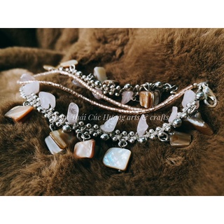 Lắc chân tết macramé vỏ sò điệp xà cừ
