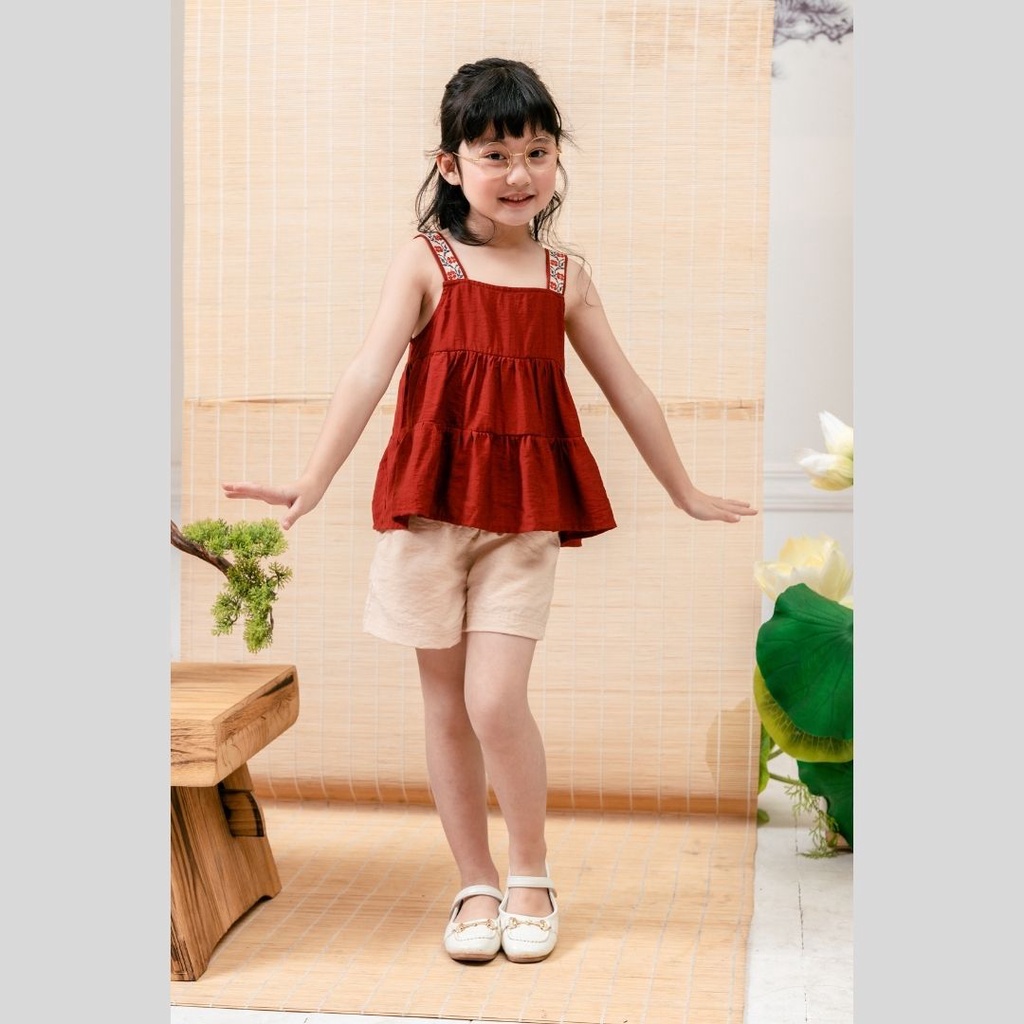 Đồ bộ bé gái hai dây ba tầng thêu cao cấp Freedy KBH2201