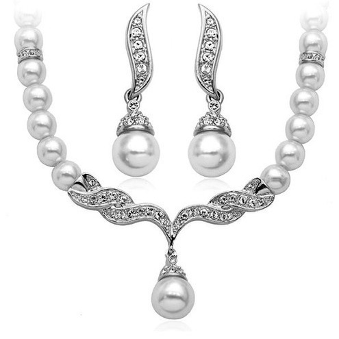 Set Vòng cổ Và Khuyên Tai Đính Hạt Giả Ngọc Trai