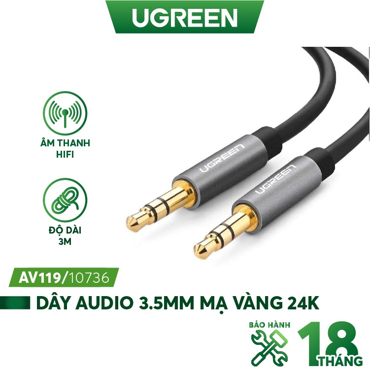 Dây Âm Audio 3.5mm 2 đầu dương Cao Cấp Ugreen  AV119 Chính Hãng 10733 10734 10735 10736 Mạ Vàng