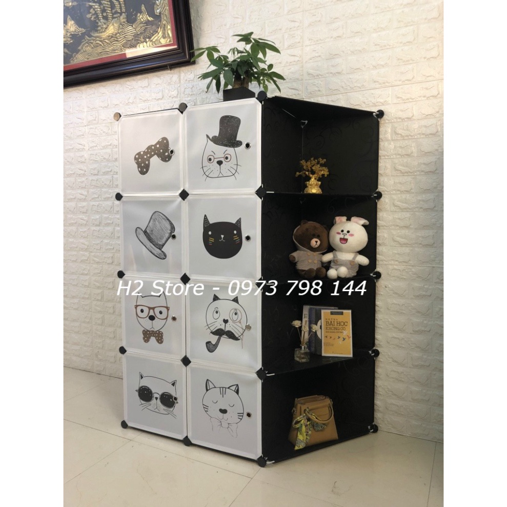 [MẪU MỚI ] TỦ NHỰA LẮP RAP ĐA NĂNG THÔNG MINH 8 Ô + 4 KỆ GÓC TREO, GẤP QUẦN ÁO HÌNH MÈO MŨ ( NHIỀU MÀU )
