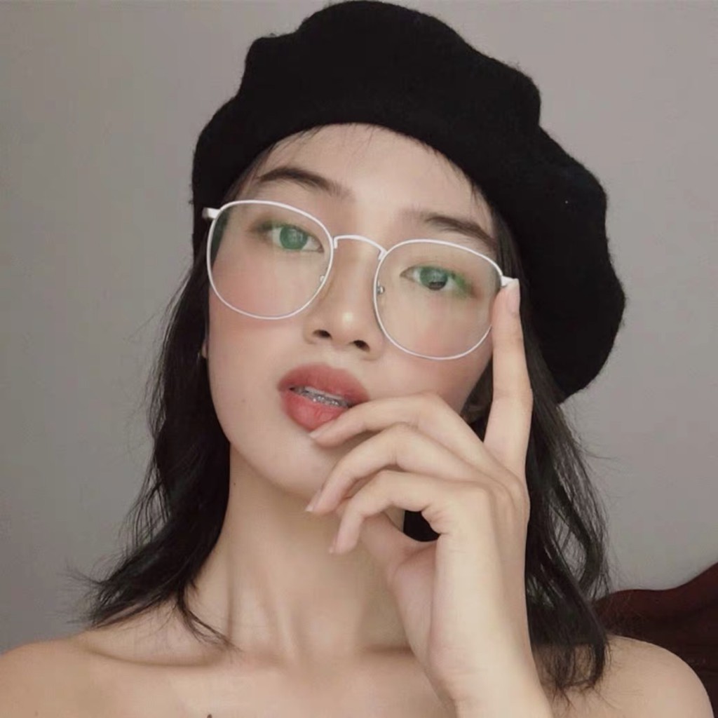 Mắt kính giả cận nam nữ gọng kim loại mặt tròn chống tia uv ánh sáng xanh- NÔ BẦU