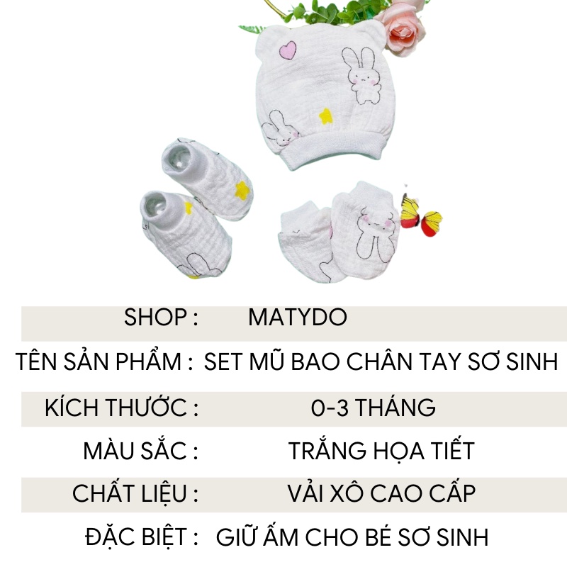 Set mũ bao tay bao chân cho bé sơ sinh MATYDO giúp bé giữ ấm ổn định nhiệt độ cơ thể chất xô cao cấp