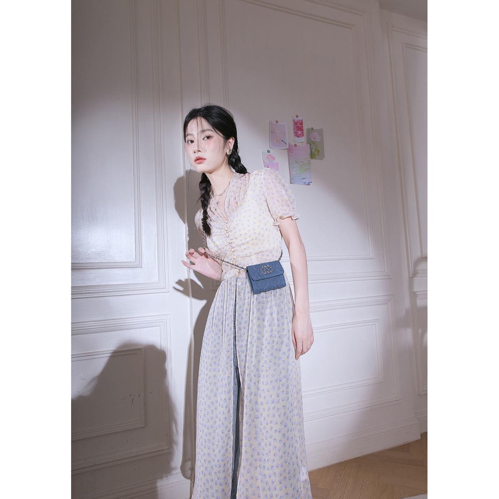 Áo Sơ Mi Chiffon Dáng Dài Họa Tiết Hoa Phong Cách Pháp Màu Trong Suốt Thời Trang Mùa Hè Dành Cho Nữ 2022