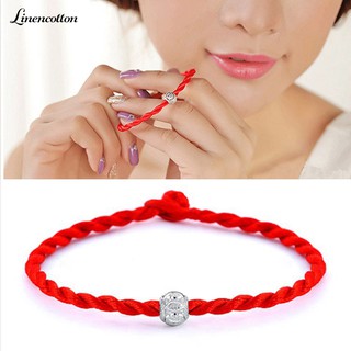 New Year Ethnic Silver Plated Bead Braided Red Rope Bracelet Lucky Wrist Decor