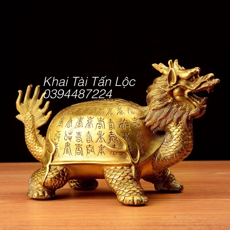 Tượng Long Quy - rùa đầu rồng - trường thọ bằng đồng cao 14cm